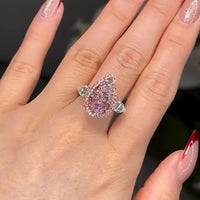 Luxury Pear Cut Light Pink Halo Sterling Silver Engagement Ring