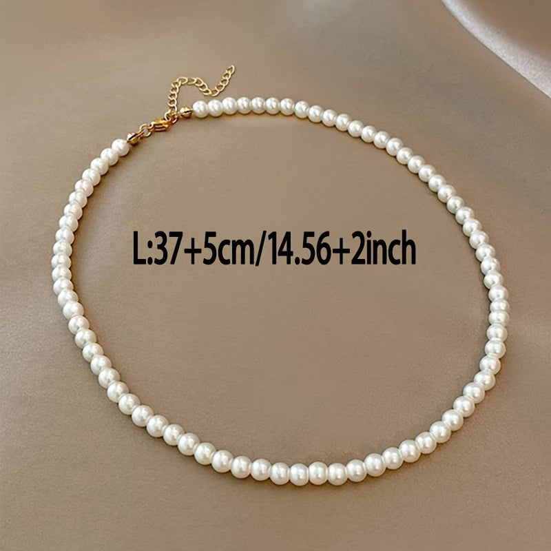 Delicate round imitation pearl necklace, wedding pearl necklace, women's exquisite jewelry, simple bridesmaid jewelry gift.