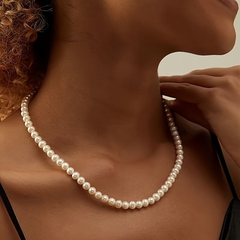 Delicate round imitation pearl necklace, wedding pearl necklace, women's exquisite jewelry, simple bridesmaid jewelry gift.