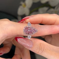 Luxury Pear Cut Light Pink Halo Sterling Silver Engagement Ring