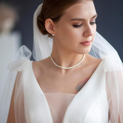 Delicate round imitation pearl necklace, wedding pearl necklace, women's exquisite jewelry, simple bridesmaid jewelry gift.