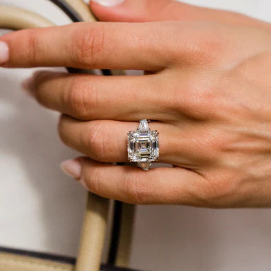 Stunning 8.0ct Asscher Cut Sterling Silver Engagement Ring
