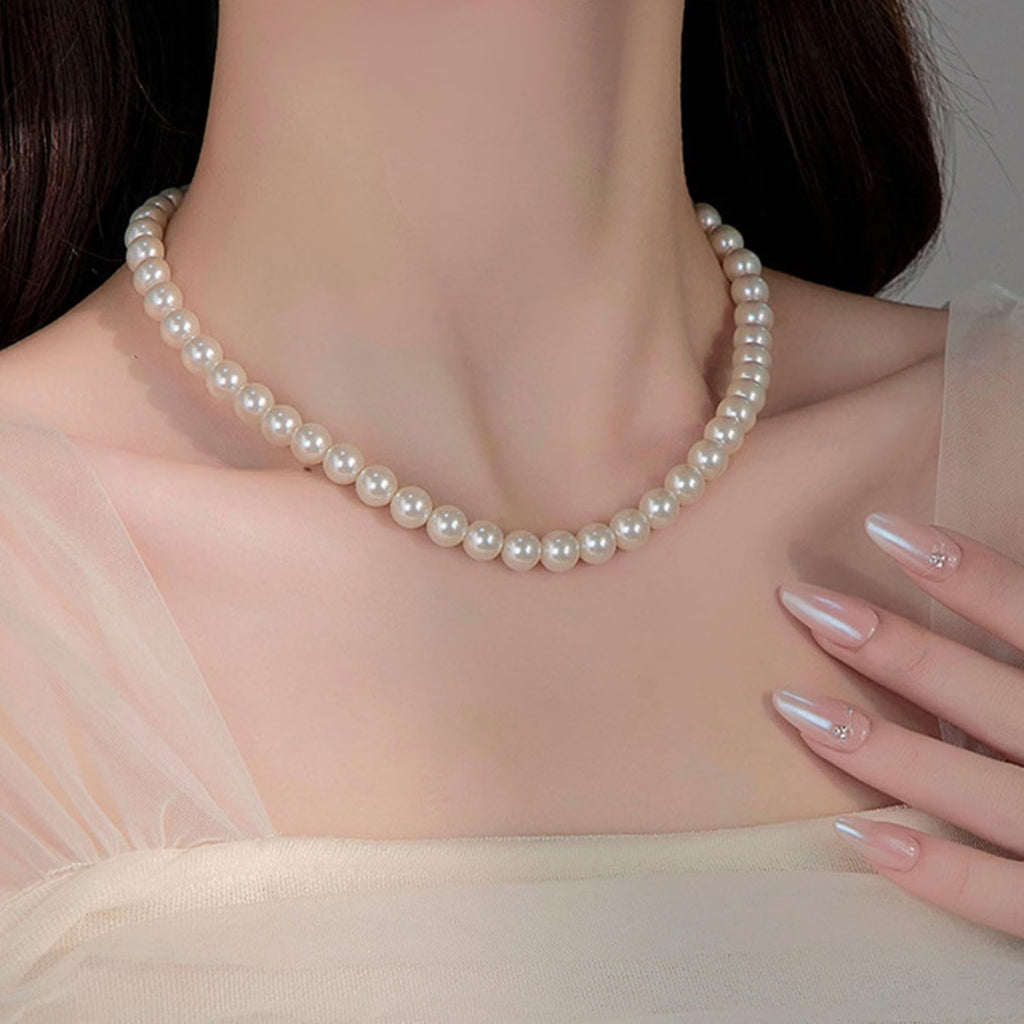 Delicate round imitation pearl necklace, wedding pearl necklace, women's exquisite jewelry, simple bridesmaid jewelry gift.