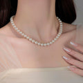 Delicate round imitation pearl necklace, wedding pearl necklace, women's exquisite jewelry, simple bridesmaid jewelry gift.