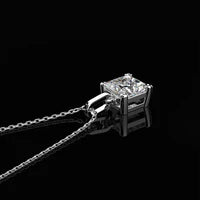 Mossanite Princess Cut Pendant Necklace In Sterling Silver