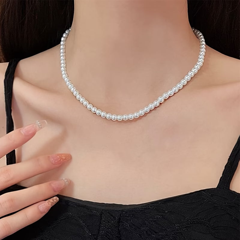 Delicate round imitation pearl necklace, wedding pearl necklace, women's exquisite jewelry, simple bridesmaid jewelry gift.